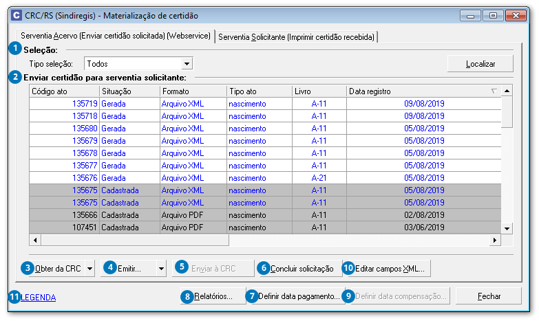 Materialização de certidão - Serventia acervo