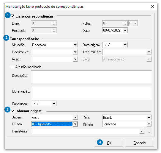 Manutenção Livro de correspondências