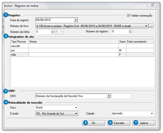 Incluir - Registro do índice