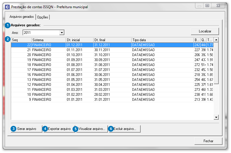 Prestação de contas ISSQN - Prefeitura municipal(Arquivos gerados)