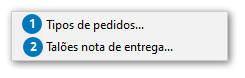 Menu Nota de entrega