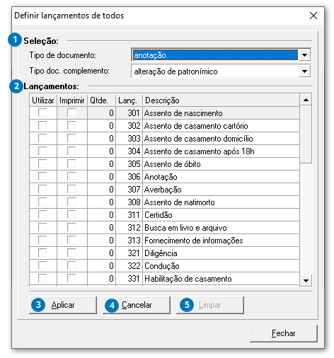 Definir lançamentos