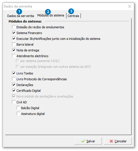 Dados da serventia - Módulos do sistema