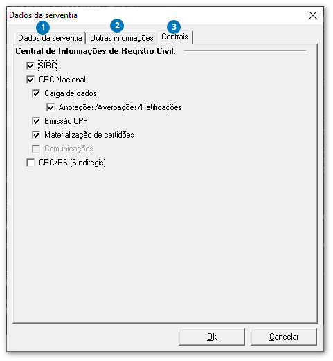 Dados da serventia - Centrais