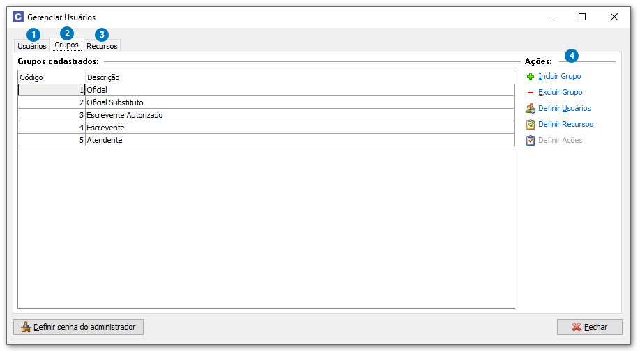 Gerenciar Usuários - Grupos