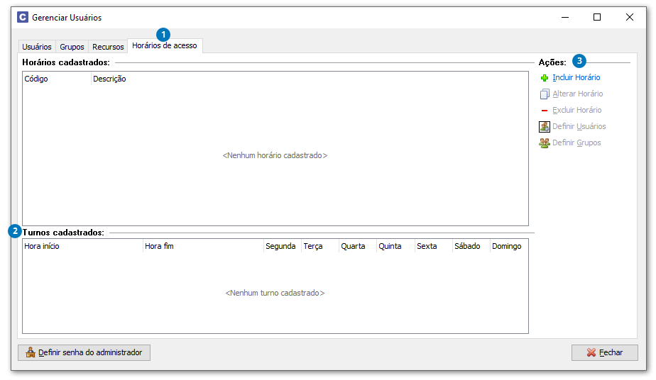 Gerenciar Usuários - Horários de acesso