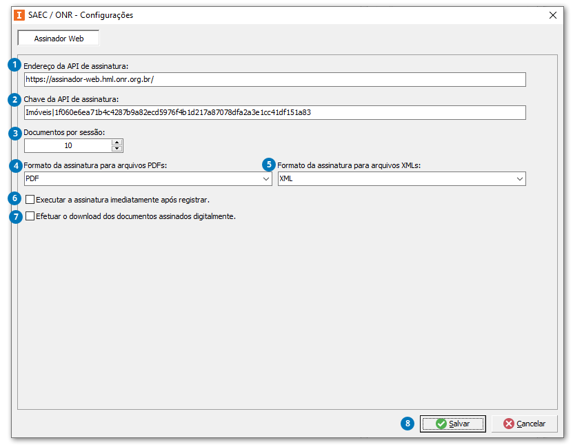 Configurações assinador web