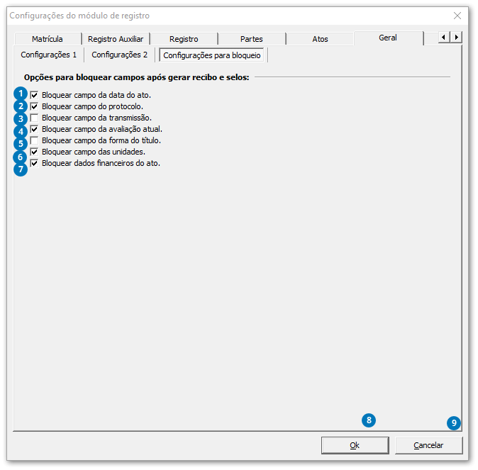 Configurações para bloqueio