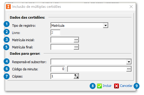 Inclusão de múltiplas certidões