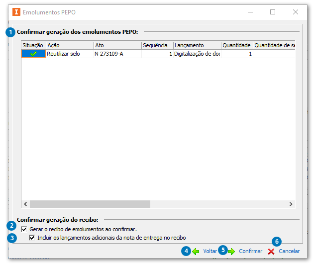 Geração emolumentos PEPO - Confirmação