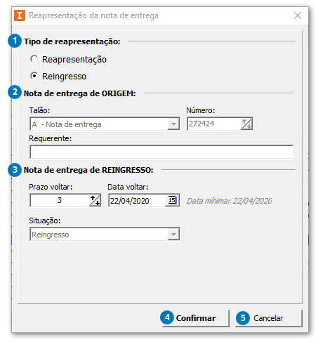 Reingresso da nota de entrega