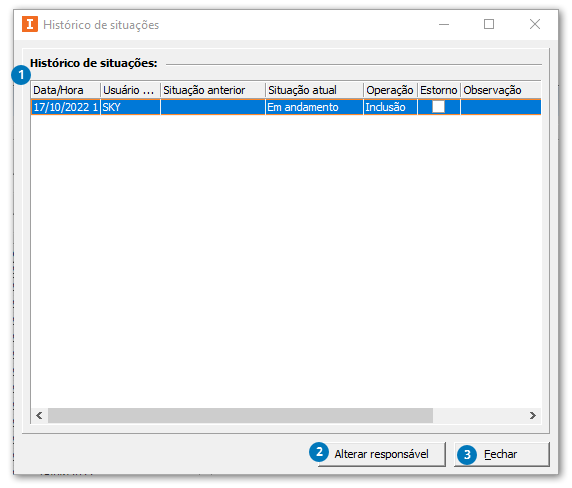 Histórico de situações