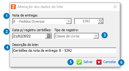 Dados do lote de certidão