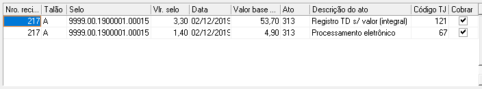 1. Lista de selos do ato