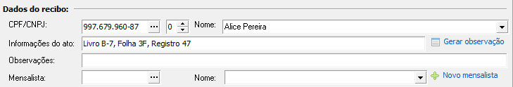 1. Dados do recibo