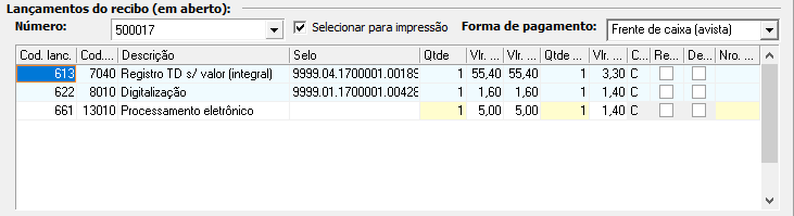 4. Lançamentos do recibo