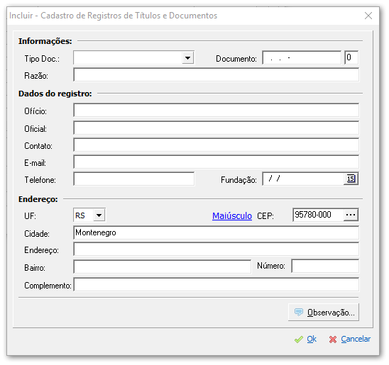 Incluir - Registros de Títulos e Documentos