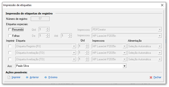 Impressão de etiquetas