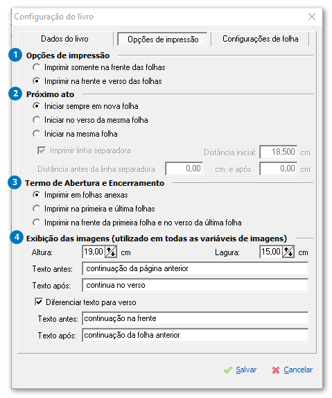 Opções de impressão