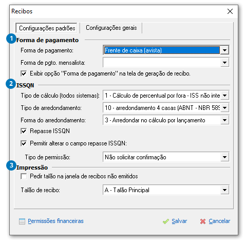 Configurações padrões