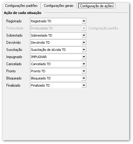 Configurações de ações